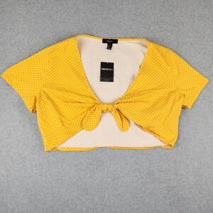 Forever 21 Plus Womens 3X Sunset Gold White Polka Dot Tie Front Crop Top New
